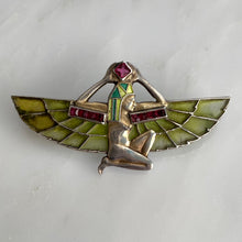 Load image into Gallery viewer, Plique-a-Jour Egyptian Revival Winged Pharaoh Brooch
