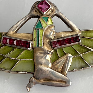 Plique-a-Jour Egyptian Revival Winged Pharaoh Brooch