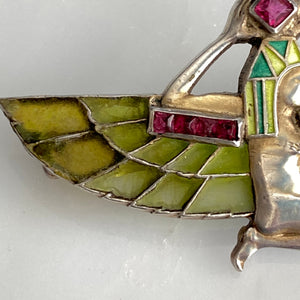 Plique-a-Jour Egyptian Revival Winged Pharaoh Brooch