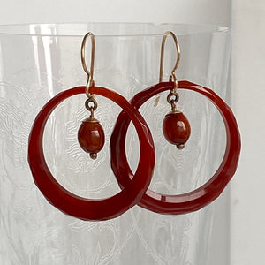 Victorian Carnelian Faceted Hoop 9K Earrings