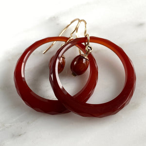 Victorian Carnelian Faceted Hoop 9K Earrings