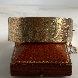 Victorian 9K Gold Engraved Bangle Bracelet