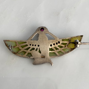 Plique-a-Jour Egyptian Revival Winged Pharaoh Brooch