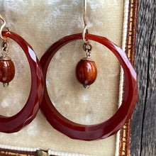 Load image into Gallery viewer, Victorian Carnelian Faceted Hoop 9K Earrings
