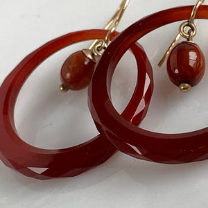 Victorian Carnelian Faceted Hoop 9K Earrings