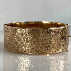 Victorian 9K Gold Engraved Bangle Bracelet