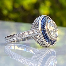 Load image into Gallery viewer, Art Deco Style Diamond &amp; Sapphire 1.38ct Platinum Ring
