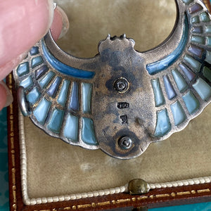 Plique-a-Jour Egyptian Revival Winged Agate Scarab Brooch