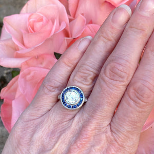 Art Deco Style Diamond & Sapphire 1.38ct Platinum Ring
