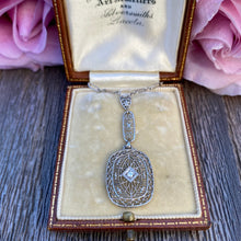 Load image into Gallery viewer, Art Deco Diamond 14K White Gold Filigree Necklace
